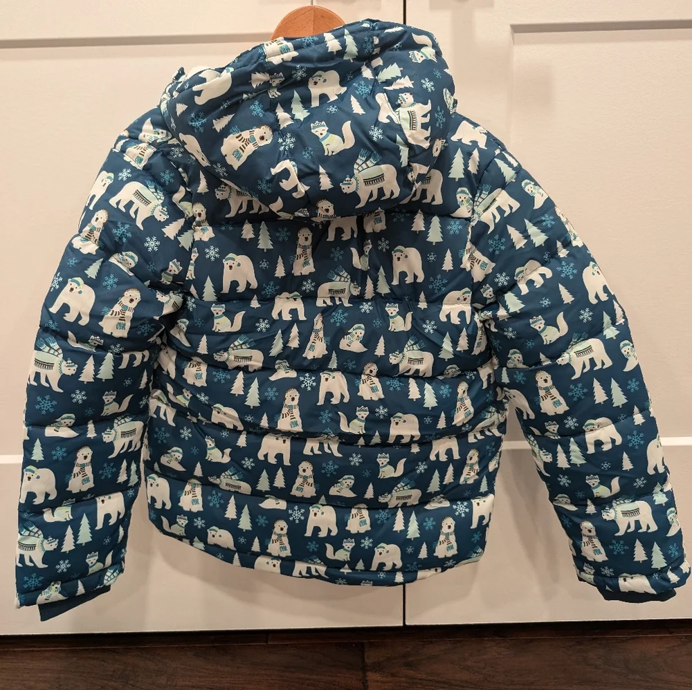 GYMBOREE boys polar bear print fleece lined hooded puffer coat size 12 - Picture 7 of 8